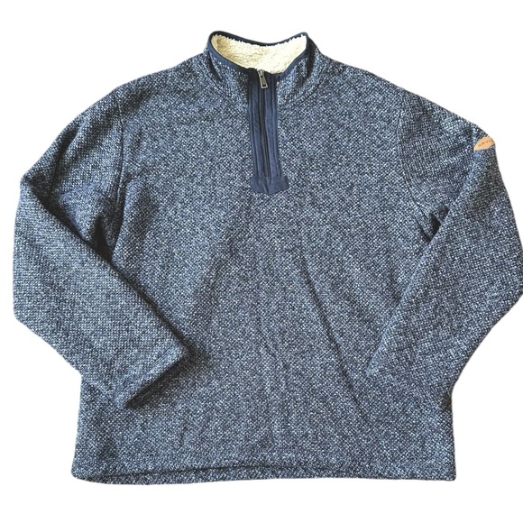 ORVIS heathered blue Sherpa lined 1/4 zip pullover sweater sweatshirt size Large - Picture 1 of 6